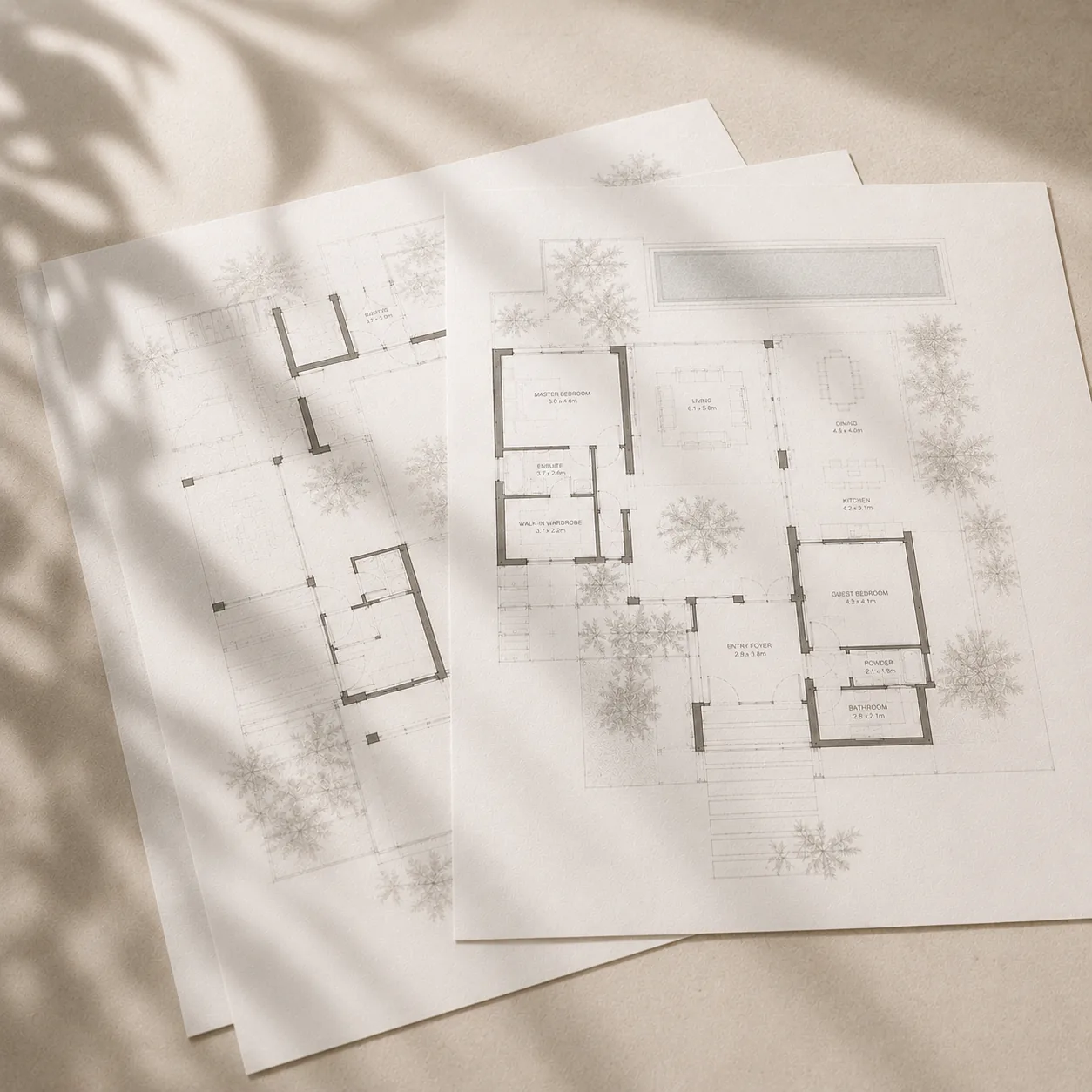 Architectural floor plan for the Pearl Jumeira villa laid out on a warm surface